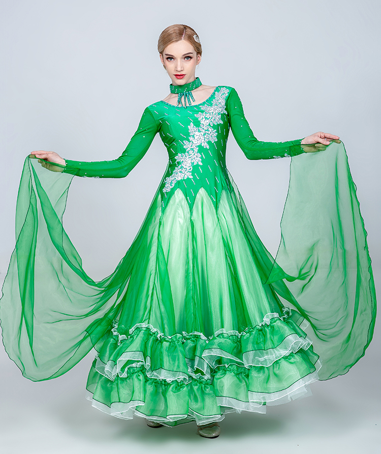 レディース社交ダンス衣装　ダンスワンピース　8色選択可　競技試合ドレス　ボリュームスカート　サイズS～３XL_画像3