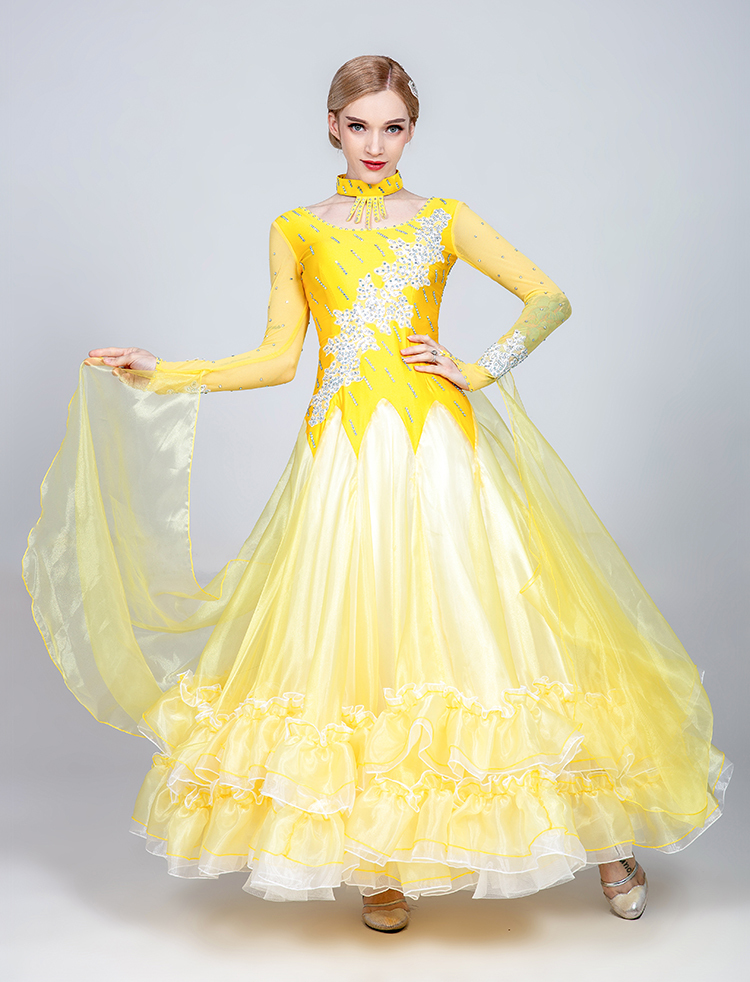 レディース社交ダンス衣装　ダンスワンピース　8色選択可　競技試合ドレス　ボリュームスカート　サイズS～３XL_画像8