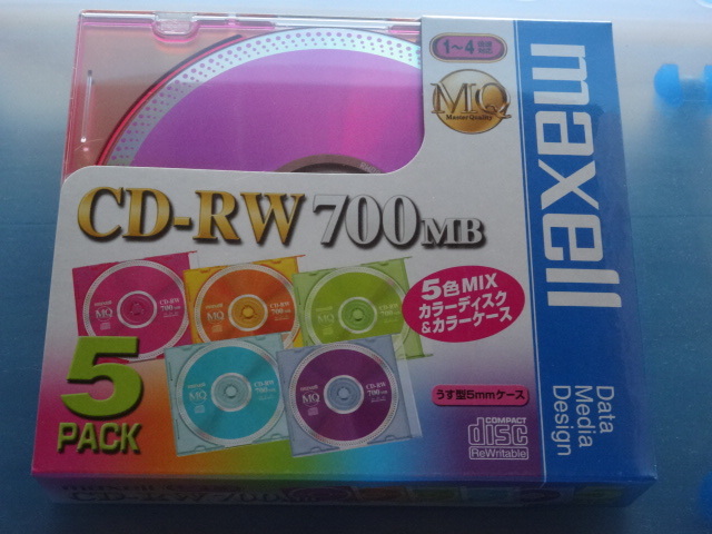 1 新品 マクセル Maxell 5枚セット CDRW80MIX.1P5S CD-RW 700MB カラー5色　1～4倍速_画像1