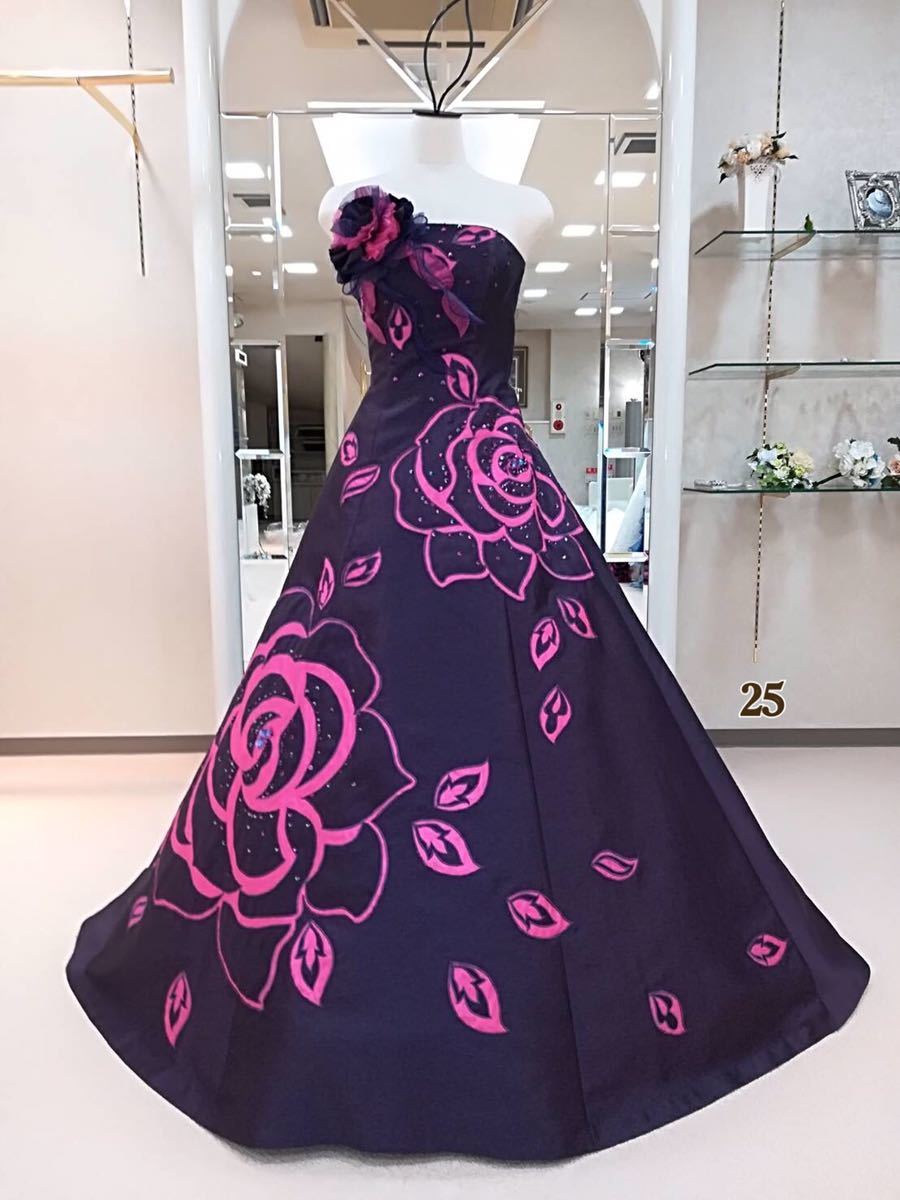 売れ筋がひ贈り物！ ウェディングドレス カラードレス 薔薇　紫　No.25 プリンセスタイプ