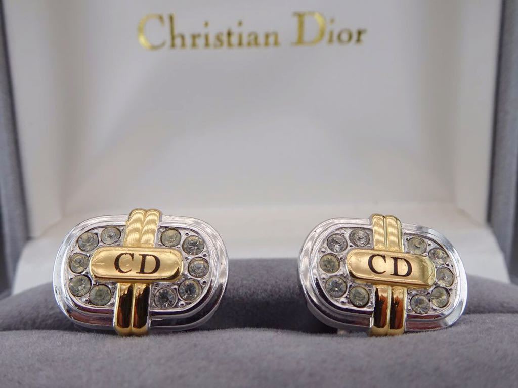 極美品✨Christian Dior ゴールドカフス ラインストーン