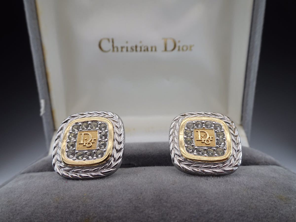 ディオール Dior×ラインストーン スクエア カフス カフリンクス