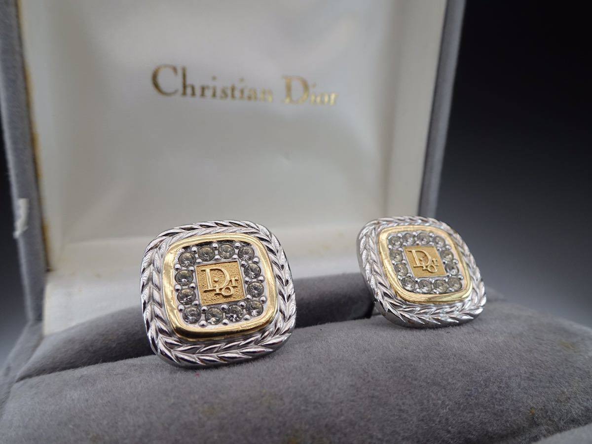 ディオール Dior×ラインストーン スクエア カフス カフリンクス