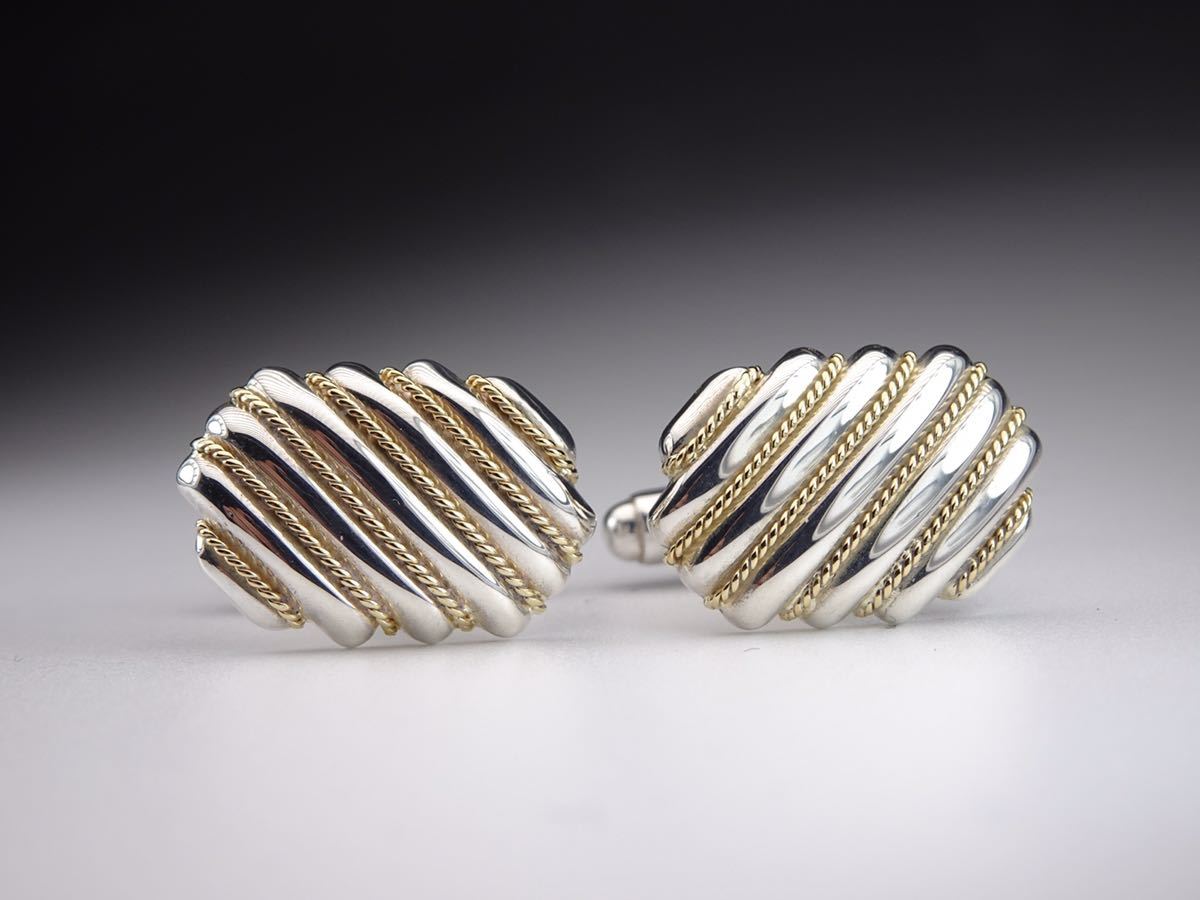  as good as new Tiffany box attaching 18K 750 925 stripe cuff links cuffs 