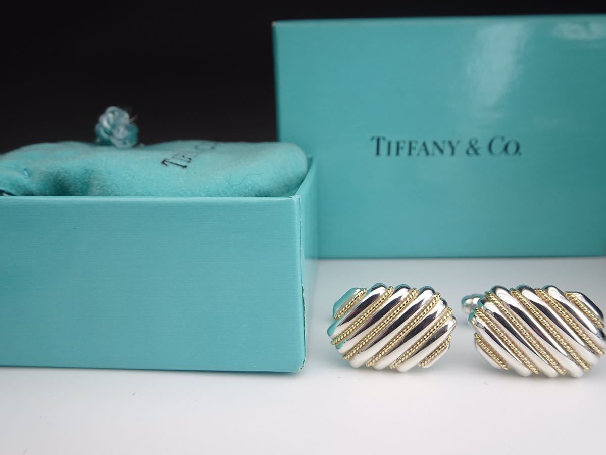  as good as new Tiffany box attaching 18K 750 925 stripe cuff links cuffs 