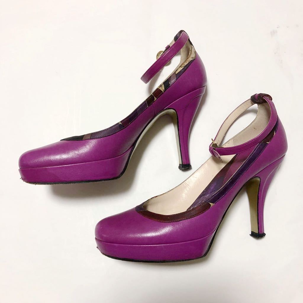 * Emilio Puccie milio *pchi* pattern heel sandals leather shoes thickness bottom pumps purple purple black black group Italy made imported car 36 23cm
