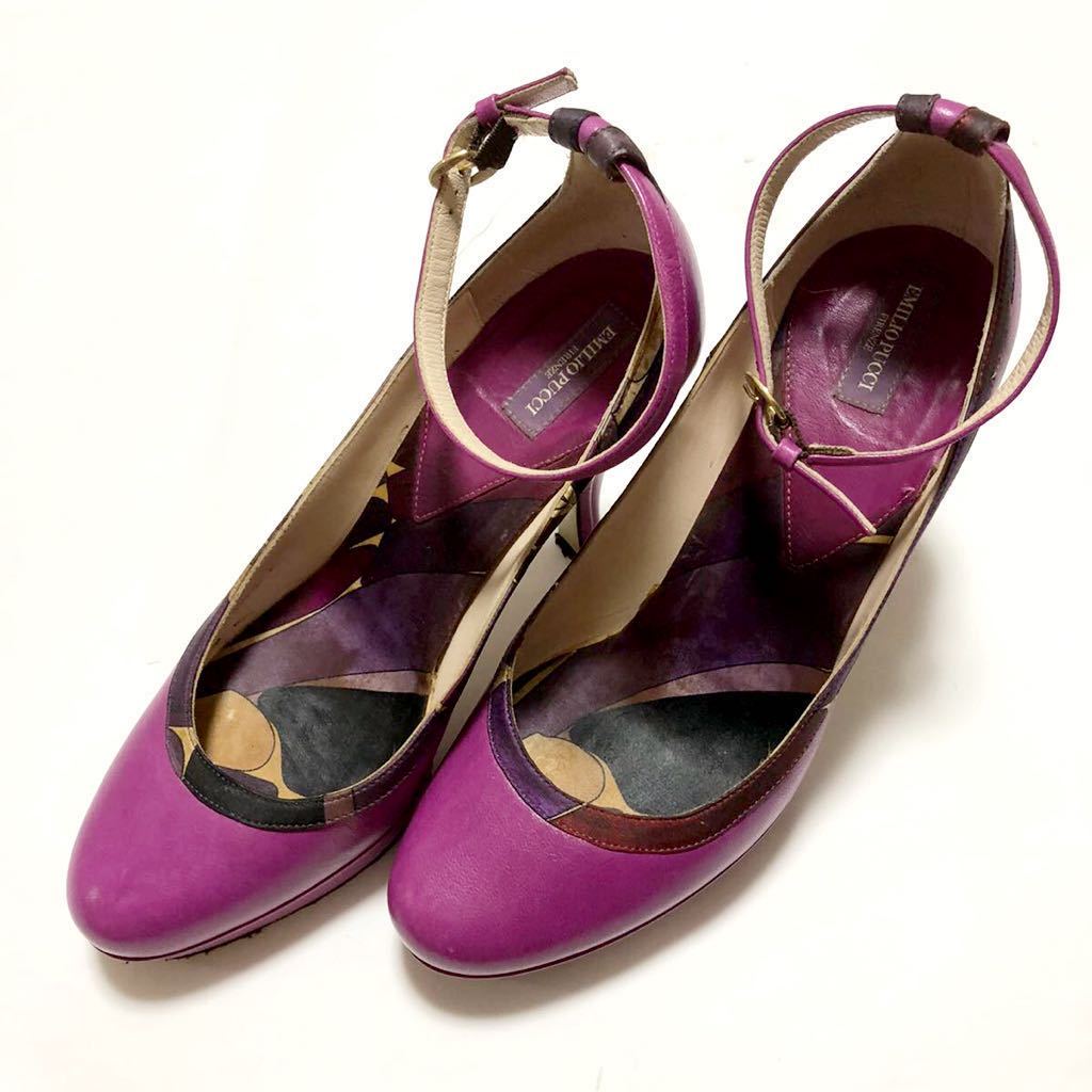 * Emilio Puccie milio *pchi* pattern heel sandals leather shoes thickness bottom pumps purple purple black black group Italy made imported car 36 23cm