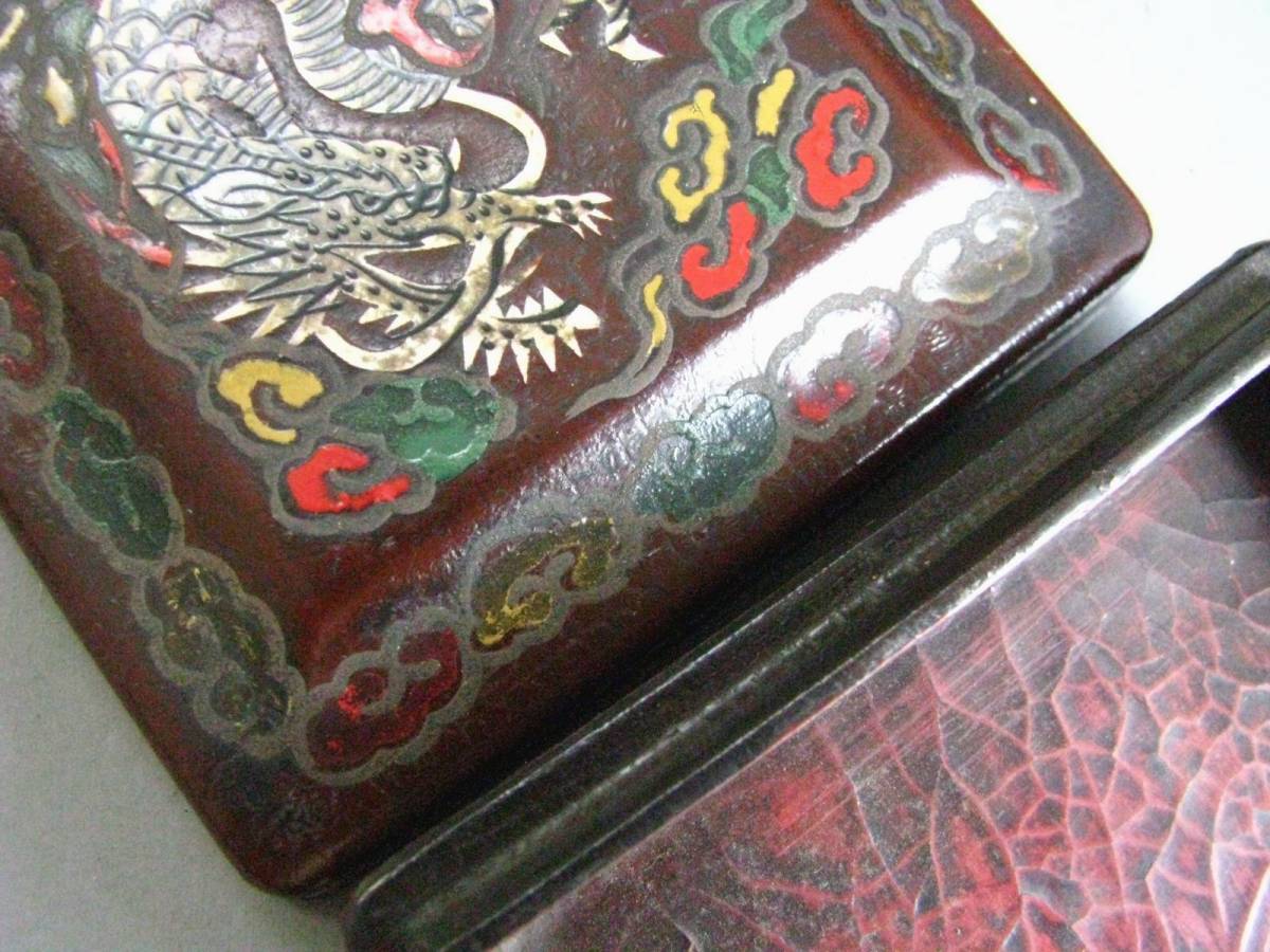 ☆茶道具☆中国・唐物☆香合☆木製漆器・漆塗り☆螺鈿細工・龍☆共木箱