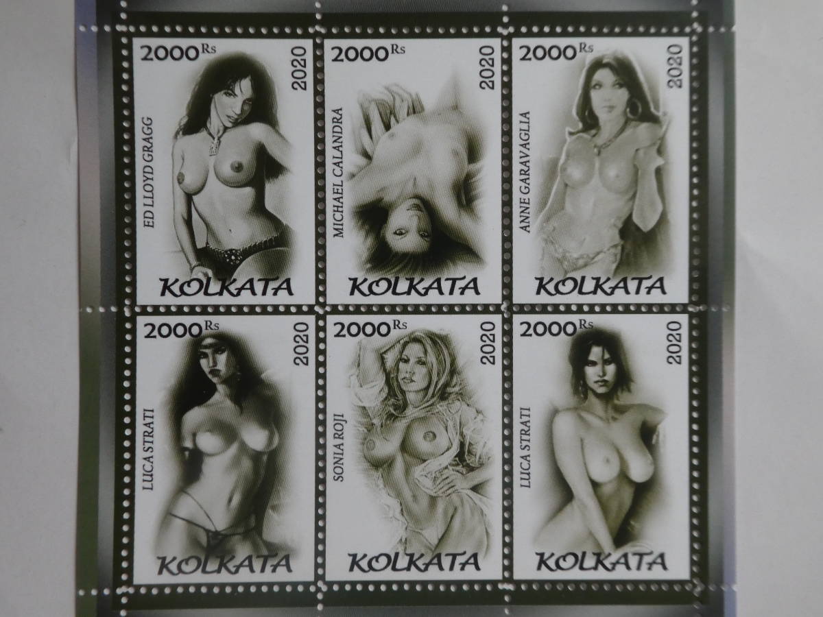 インド(コルカタ)切手『ヌード』6枚シートE _画像1
