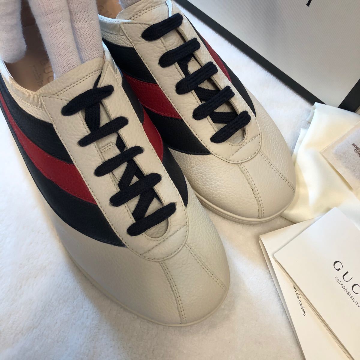 GUCCI グッチストライプレザーロートップスニーカー483266新品未