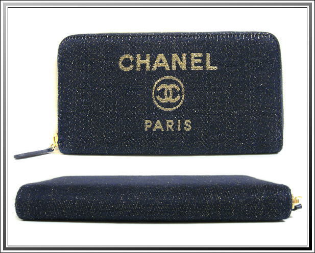 ☆美品CHANEL/シャネル ドーヴィルライン ラウンドファスナー長財布 A81977 ネイビーデニム送料税込み！ 