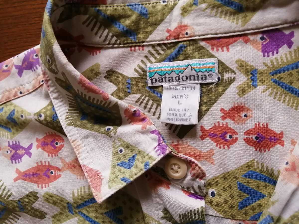 白タグ◎90年代　patagonia パタゴニア　ACシャツ　Lサイズ　魚柄　フィッシュ　パタロハ　pataloha　総柄