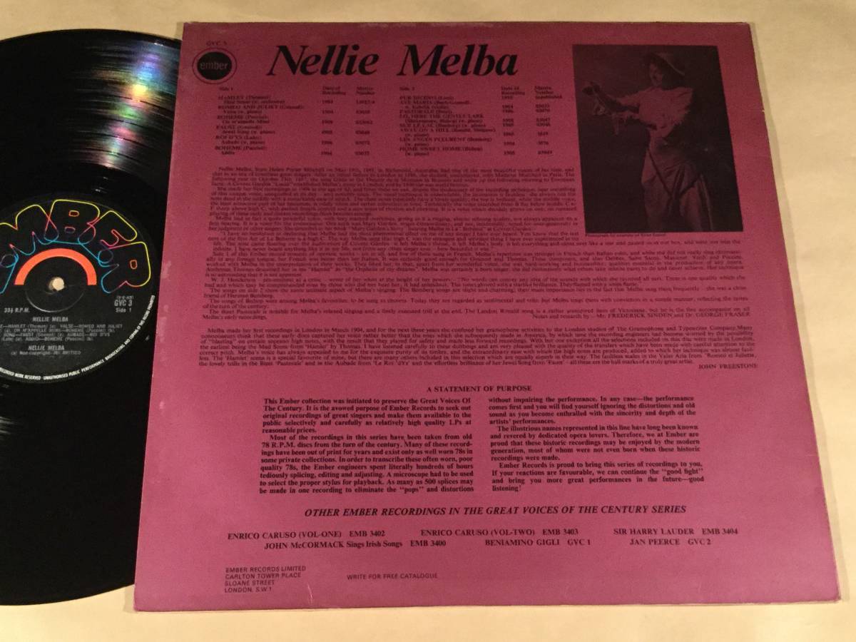 LP(イギリス盤)●ネリー・メルバ Nellie Melba／GREAT VOICES OF THE CENTURY◎ソプラノ・オペラ歌手●ペラジャケット・良好品！_画像2