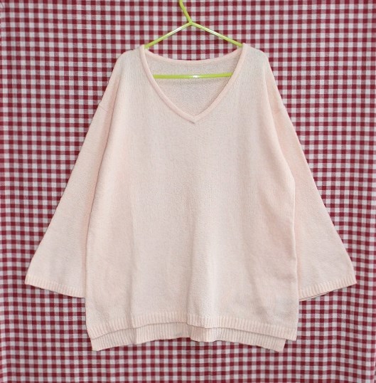 ☆新品☆ファインセレクション☆綿ブークレープルオーバー ニットトップス☆size L サーモンピンク_画像1