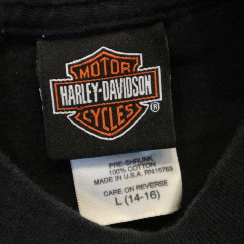 90s~ USA製 Harley Davidson Tシャツ L ブラック santa cruz 半袖 両面プリント ハーレーダビッドソン ロゴ モーターサイクル ヴィンテージ_画像7