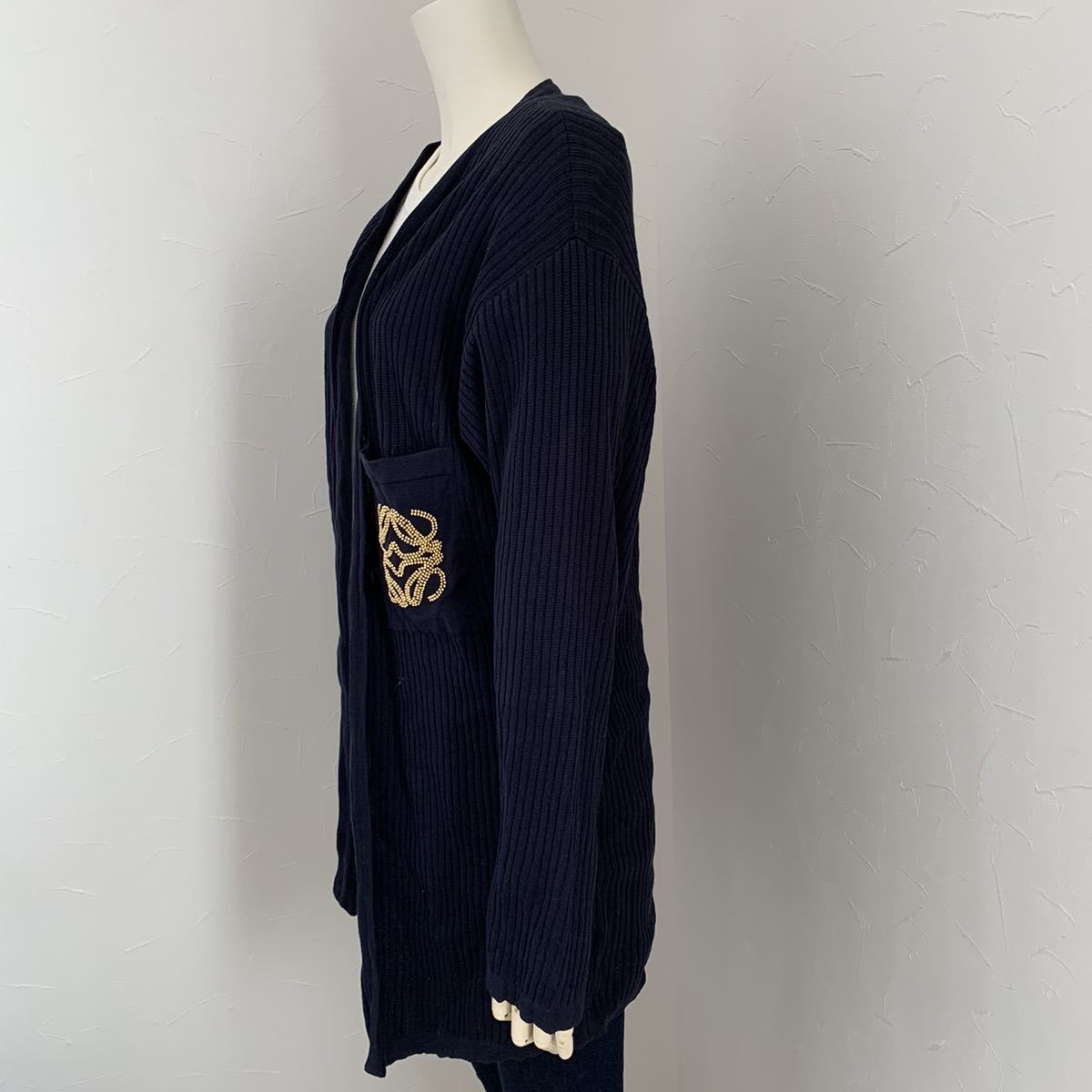 [ postage included ]LOEWEroe baby z Logo embroidery cardigan knitted lady's navy 