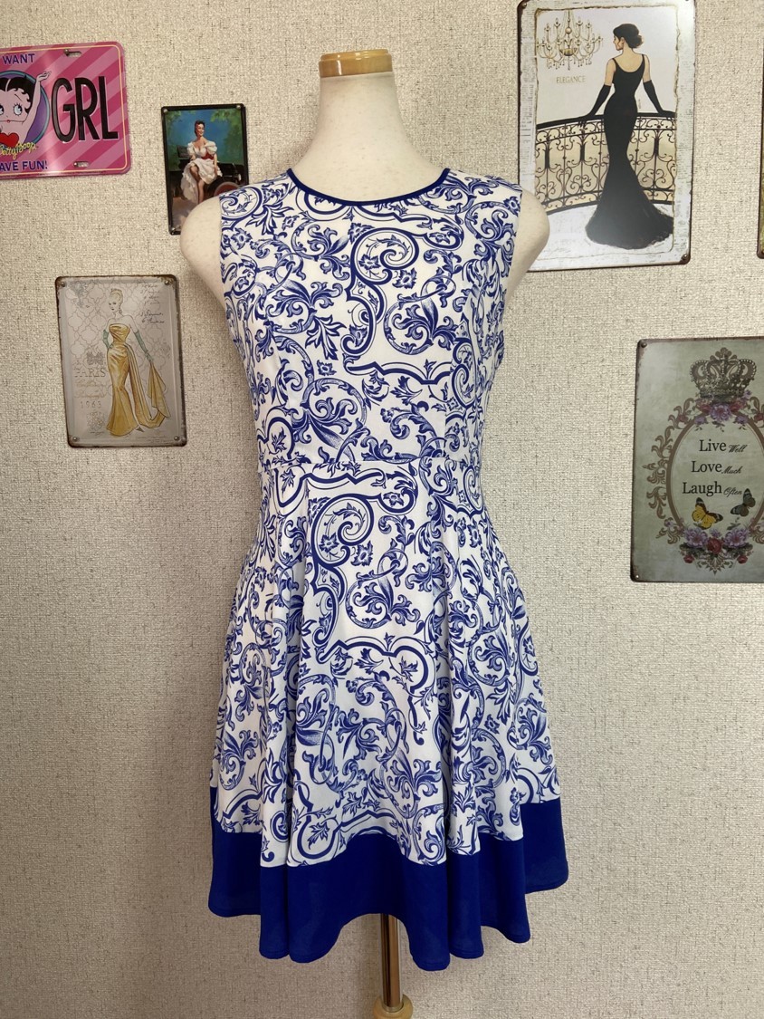  new goods 36/9 number Etam |eta Muta dasi show ji One-piece dress Tang . pattern white / blue BN9559N