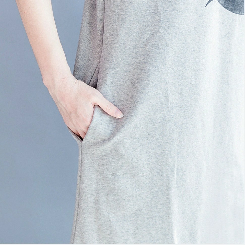 ロング ワンピース Tシャツ ワンピ ゆったり 体型カバー グレー 夏 秋 韓国