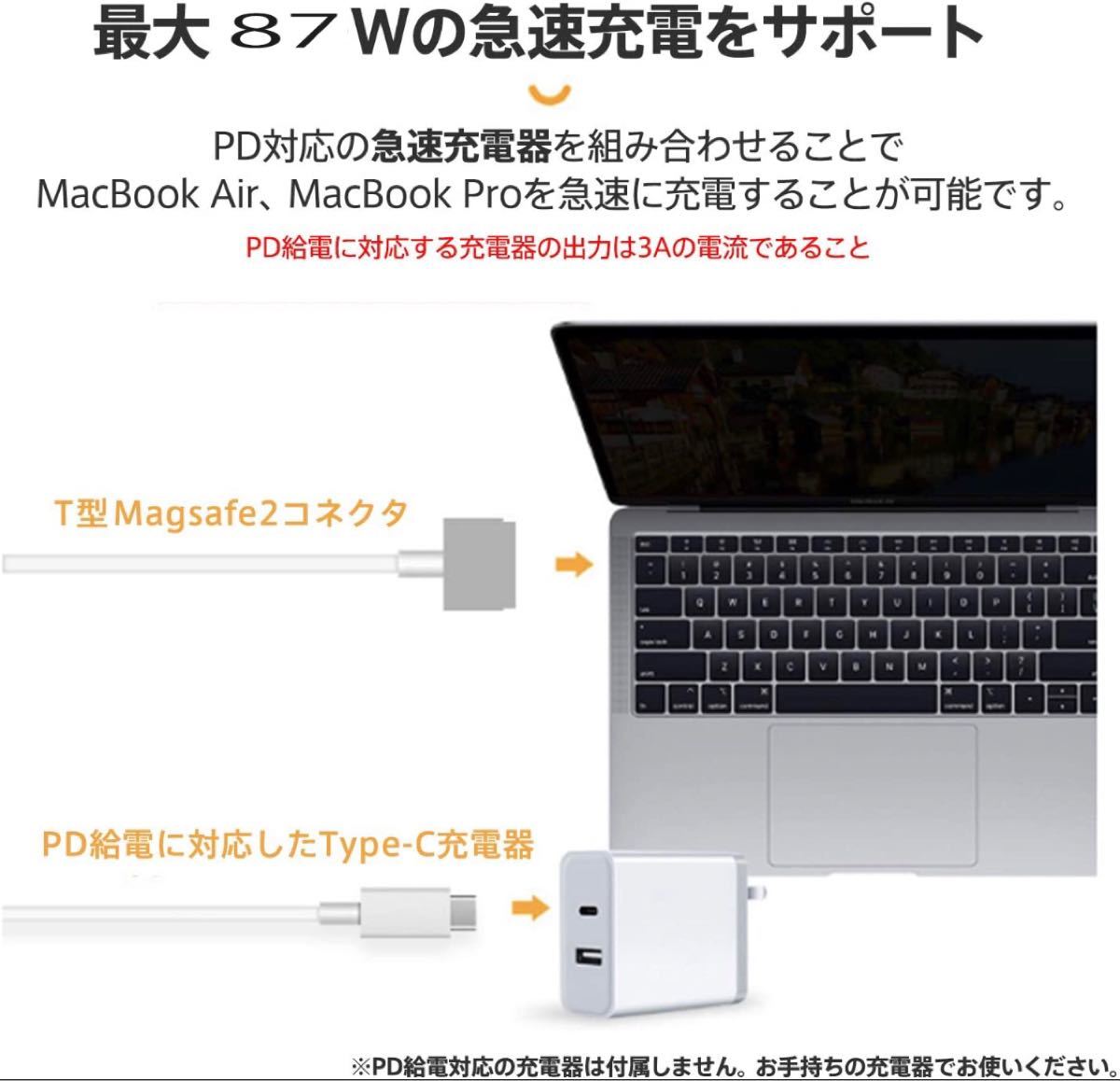 MagSafe2 to USB-C充電ケーブルMac 45W 60W 85W