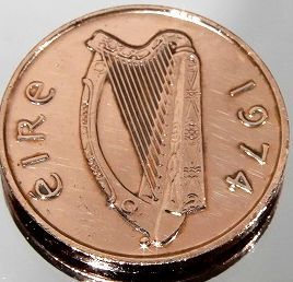 未使用 ヨーロッパ アイルランド 外国コイン ハープ★1ペニー通貨 硬貨  メダル １９７４年の画像2