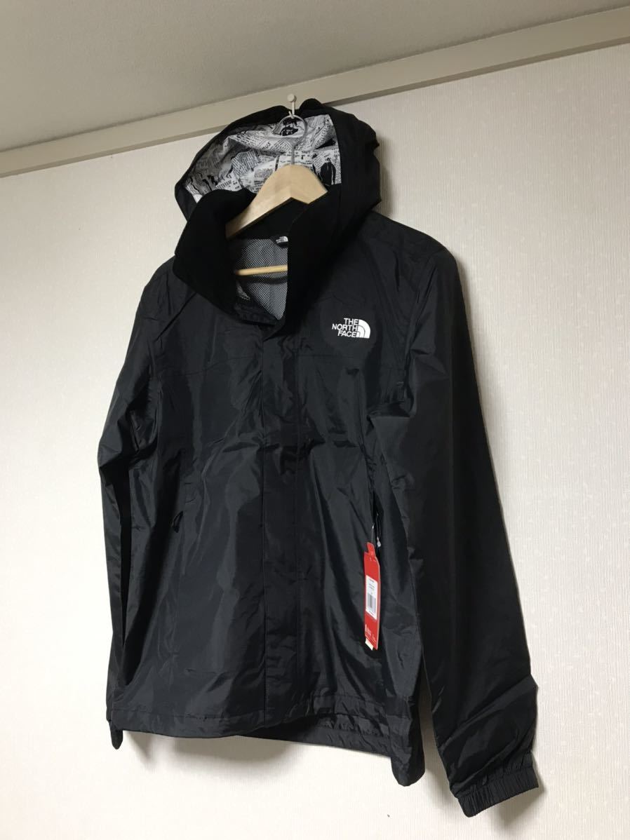 新品★海外限定 ノースフェイスマウンテンパーカー黒プリント柄M★ウインドブレーカー★THE NORTH FACE 黒