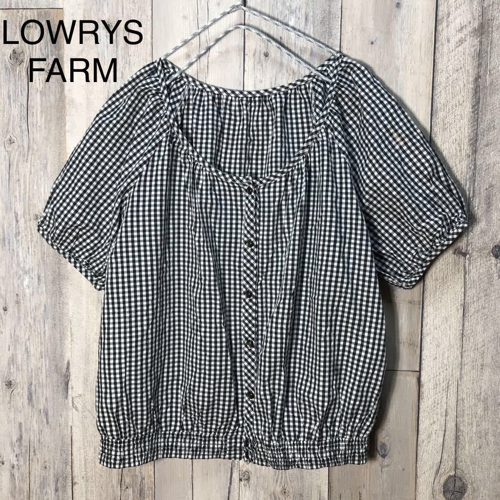 N3 LOWRYS FARM ローリーズファーム　ギンガムチェック　レディース　トップス　Uネック　ナチュラル　コットン_画像1