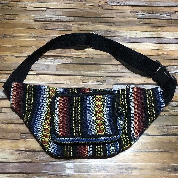 新品・即決・クリックポスト発送・タイで購入した山岳民族の手織り布使用のウエストバッグ・Ａ-①_画像1