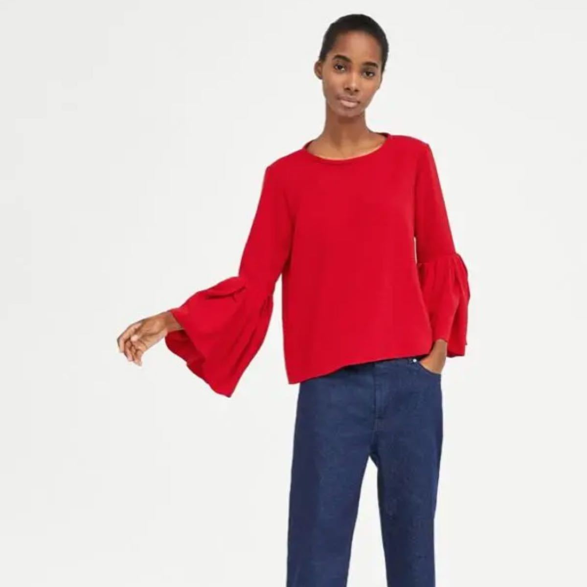 PayPayフリマ|ZARA ザラ 袖フリルブラウス