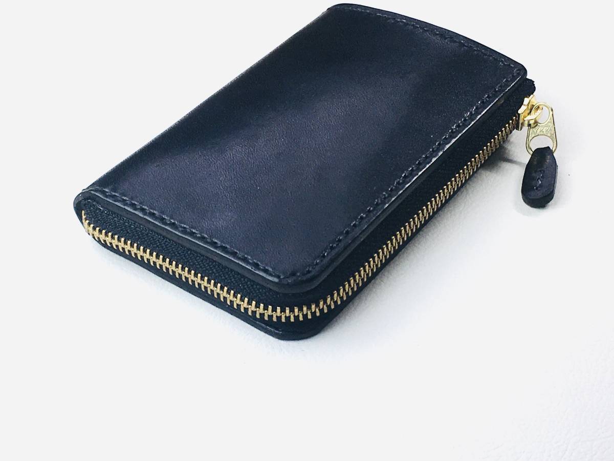 ご予約品】 【手縫】黒色本革L字ジッパー二つ折り財布（お札が綺麗に