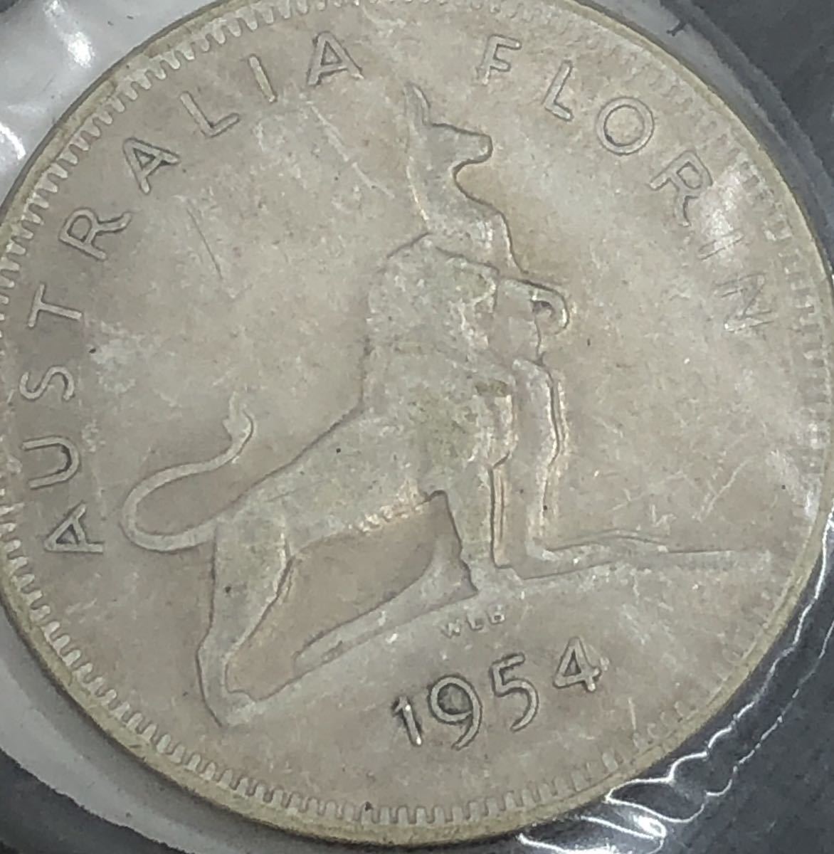 Ｙ9148【オーストラリア】 フローリン 銀貨 1954年 カンガルー 獅子 ライオン 説明書 認定書付きの画像1