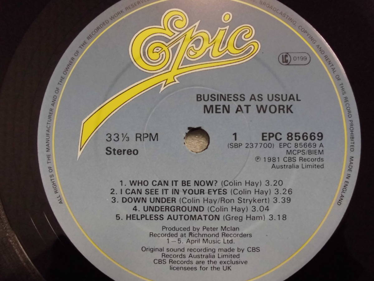 良盤屋 P-1623◆LP◆UK盤　EPC-85669-Rock-　 Men At Work Business As Usual ＞1982　送料480_画像6