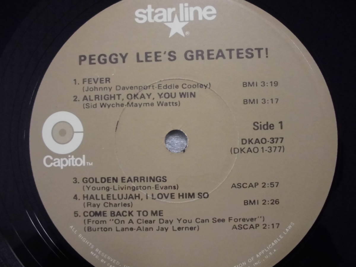 良盤屋 J-1952◆ＬP◆US盤　レーベル；DKAO-377- Jazz Vocal　 ペギー・リー Peggy Lee Peggy Lee's Greatest! ＞1982　送料480 _画像6