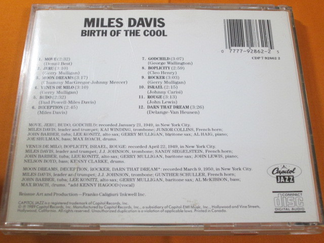 ♪♪♪ マイルス・デイビス Miles Davis 『 Birth of the Cool 』輸入盤 ♪♪♪_画像2