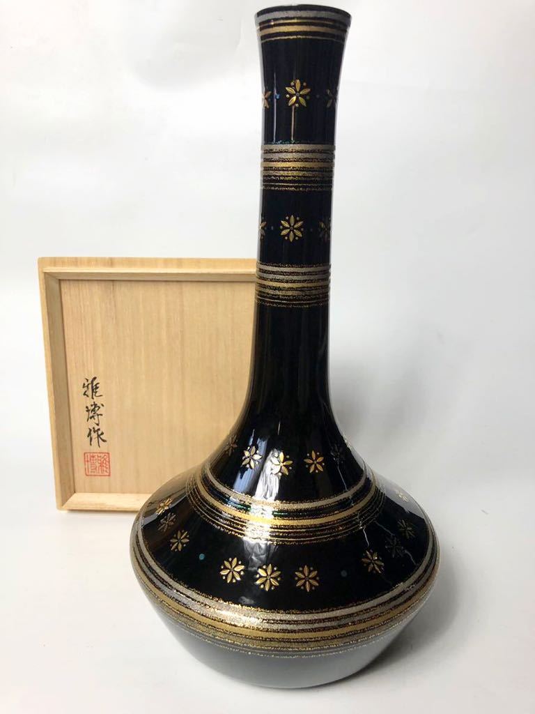☆ 師人間国宝大場松魚 片山雅博 最上位作品 蒔絵花小紋花瓶(共箱