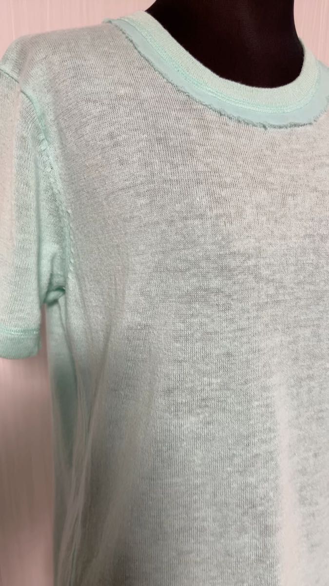 ミントグリーン 半袖カットソー スリット入り シルク 異素材 コムサイズム カットソー 半袖