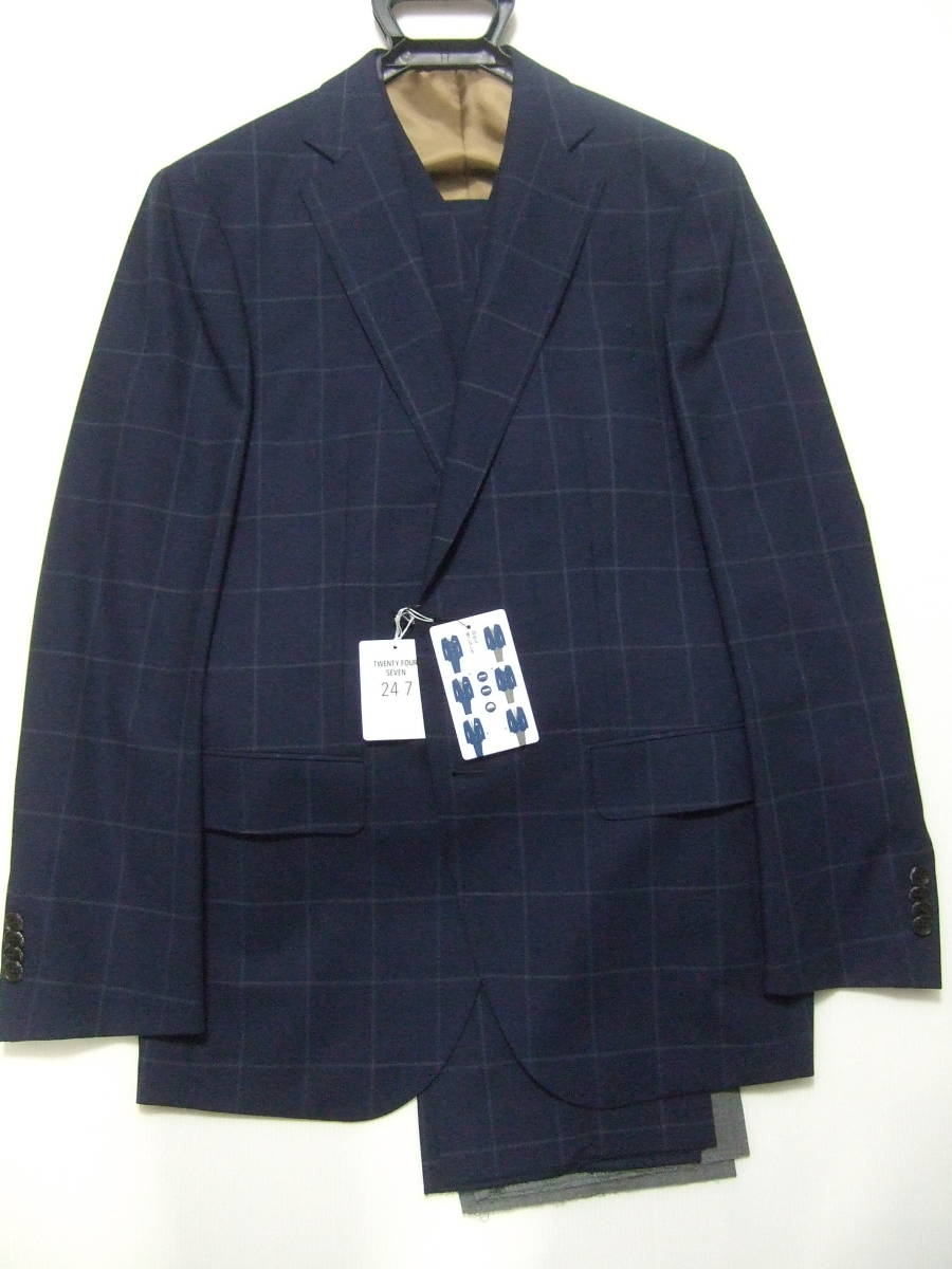 YA7 (180cm) 24/7 TWENTY FOUR SEVEN navy check three-piece 2 pants suit reversible the best 3p suit unused 