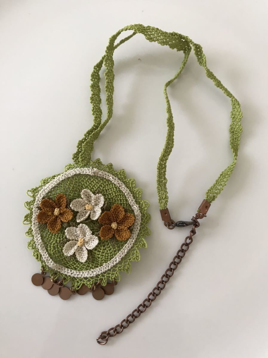 i- Neo ya necklace hand-knitted flower accessory green * free shipping *