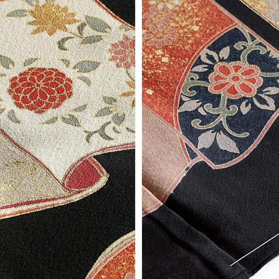 黒留袖 冊子文様 未仕立て 仮絵羽 京友禅 金駒刺繍 濱ちりめん 在庫