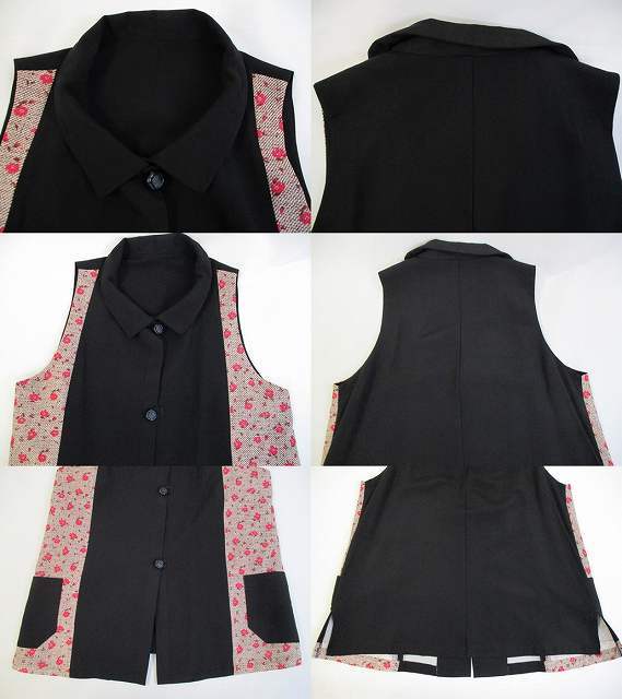 ヤフオク 着物リメイク エプロンワンピース 黒 ピンク系花 ヤフオク 着物リメイク エプロンワンピース 黒 ピンク系花