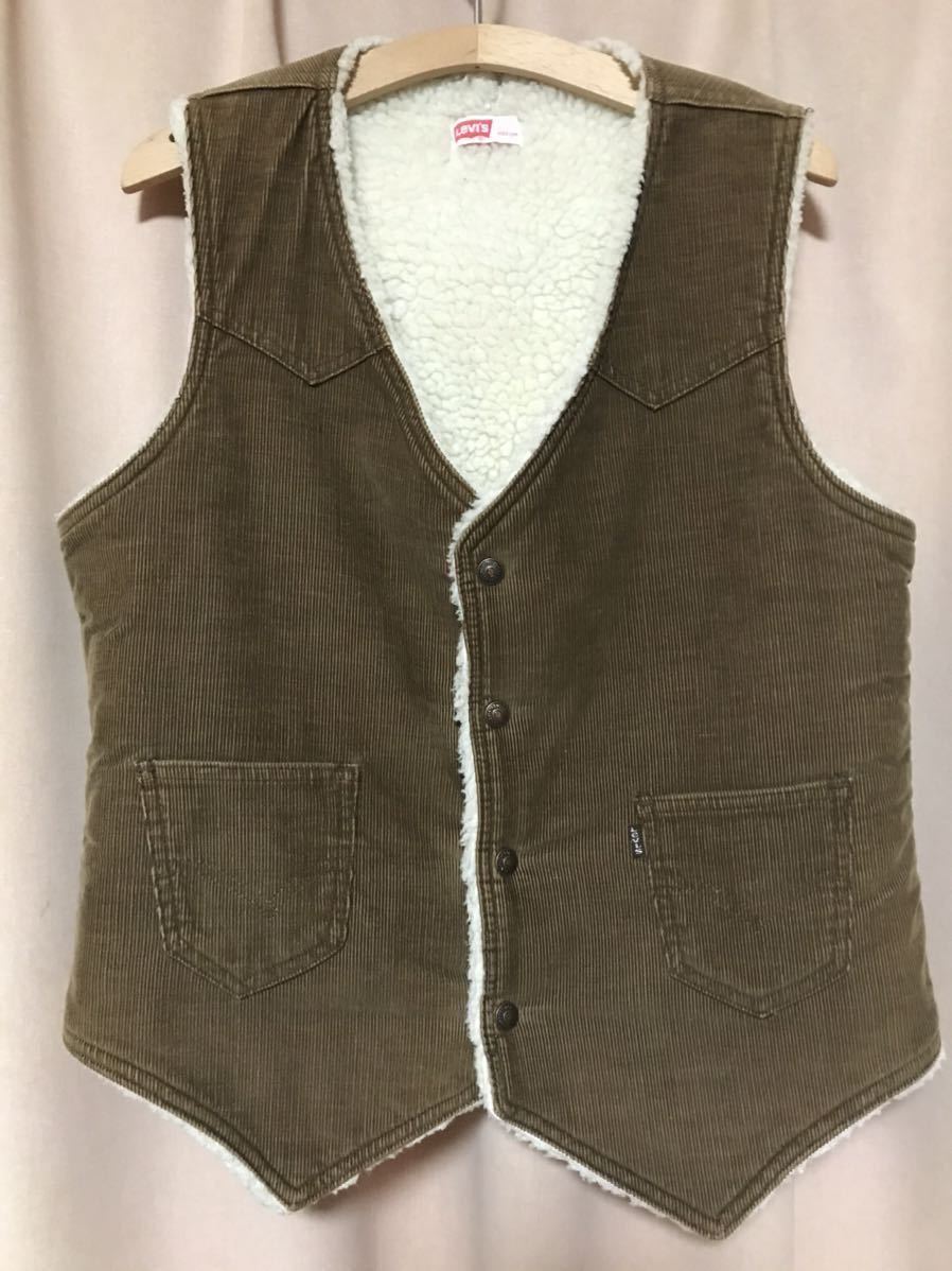 USED 70s LEVI'S CORDUROY FLEECE LINEING VEST MADE IN USA 中古 70'sリーバイス ボア付き  コーデュロイ ベスト アメリカ製 送料無料