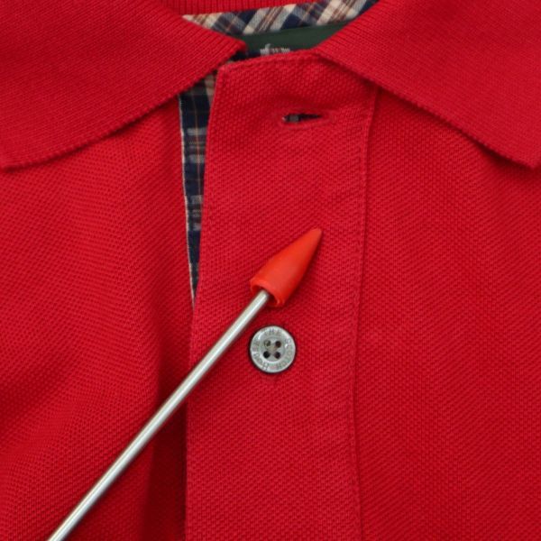 THE SCOTCH HOUSE スコッチハウス ロゴ刺繍★ チェック使い 半袖 鹿の子 ポロシャツ Sz.M　メンズ 赤　c66te121_画像8