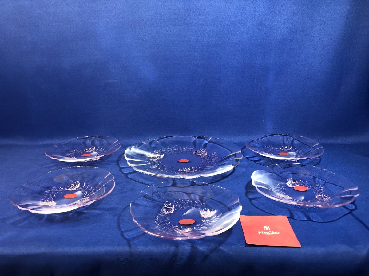 ガラス皿 クリスタルガラス皿 プレートセット MARiko LONDON マリコ ロンドン イングリッシュローズ 大プレート1枚 小プレート5枚 おしゃれ