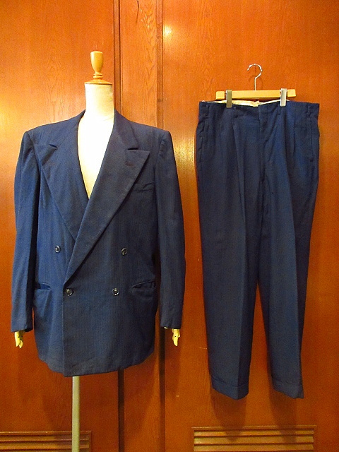 格安販売中 ビンテージ50's●Nudelman Brosストライプダブルスーツツーピース紺●200916s2-m-suit 1950sセットアップネイビー ダブルスーツ