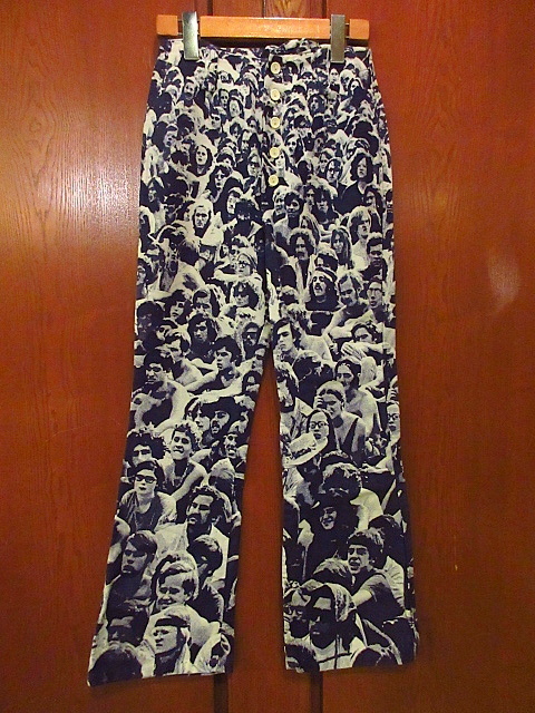  Vintage 70\'s*WOODSTOCK шелушение ... кнопка общий рисунок flare pants W60cm*200921f5-w-pnt-ot-W24 б/у одежда Woodstock музыка feshipi-