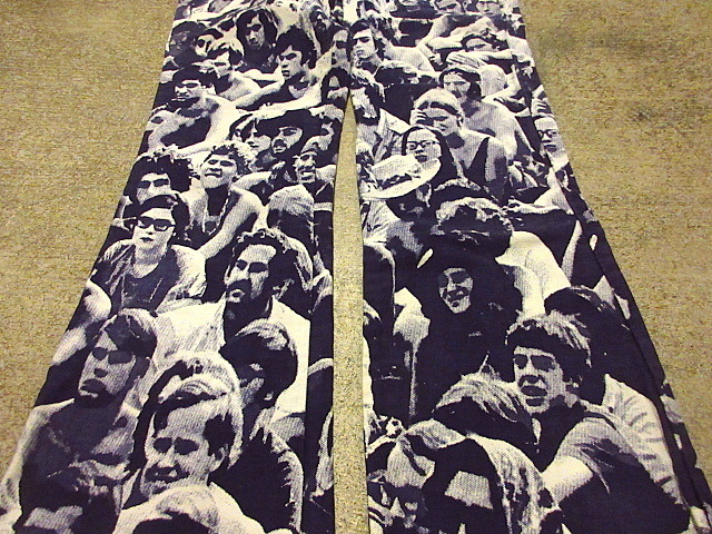  Vintage 70\'s*WOODSTOCK шелушение ... кнопка общий рисунок flare pants W60cm*200921f5-w-pnt-ot-W24 б/у одежда Woodstock музыка feshipi-