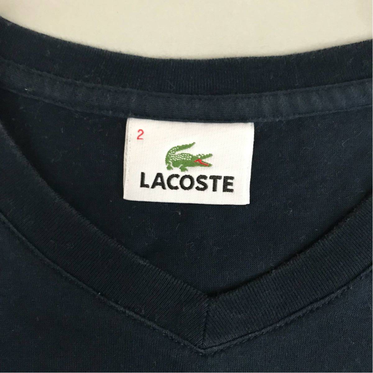 ラコステ LACOSTE Ｖネック Ｔシャツ メンズ ネイビー系色 サイズ2 半袖 ファッション 衣類 ♭◇