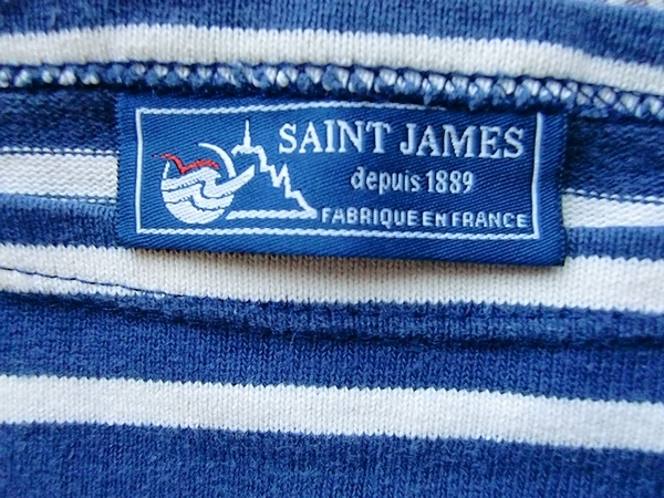 SAINT JAMES セントジェームス ボートネック長袖Tシャツ 紺×白ボーダー フランスサイズO COTTON100％