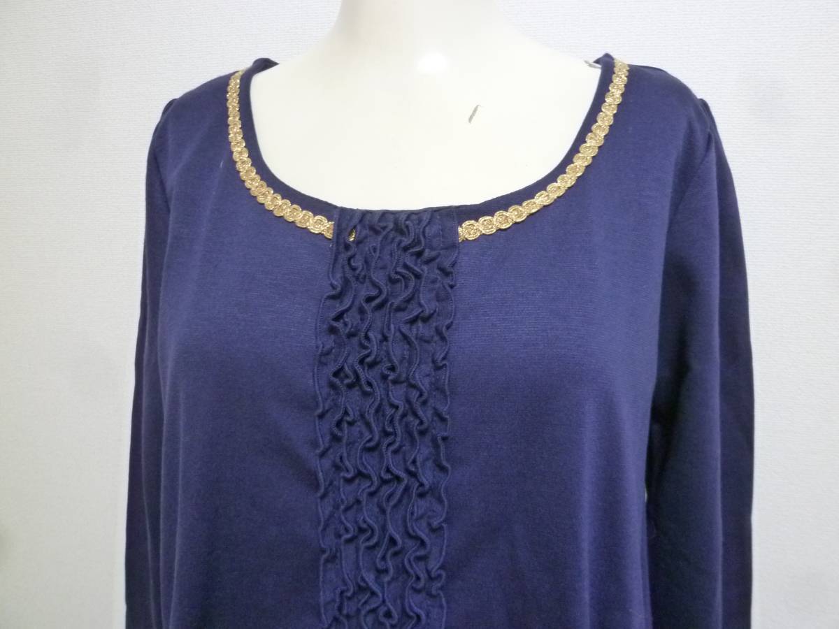 pour la frime/ Pour La Frime! purple navy blue series center frill Gold race line neck One-piece / Jun purple navy!36