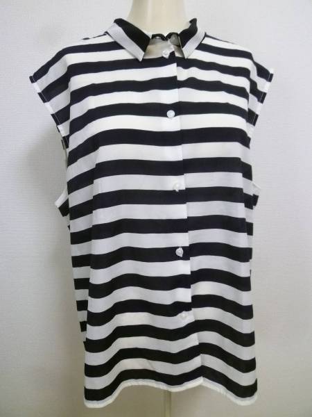 H&M/ H and M * белый × чёрный ширина полоса безрукавка блуза EUR L/ черный белый *616
