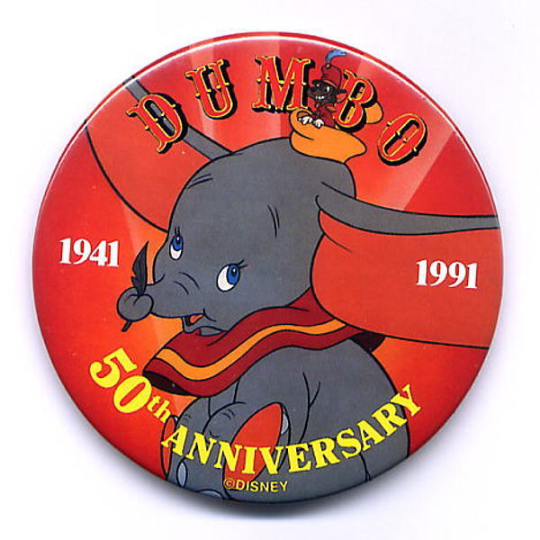 ディズニー　ダンボ　缶バッジ　ダンボ50周年記念　1991年　USA_画像1